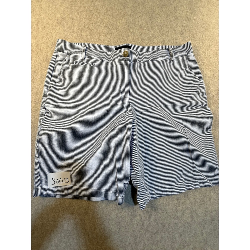 Talbots Womens Blue White Seersucker Striped Shorts Size 16 Preppy Summer Casual